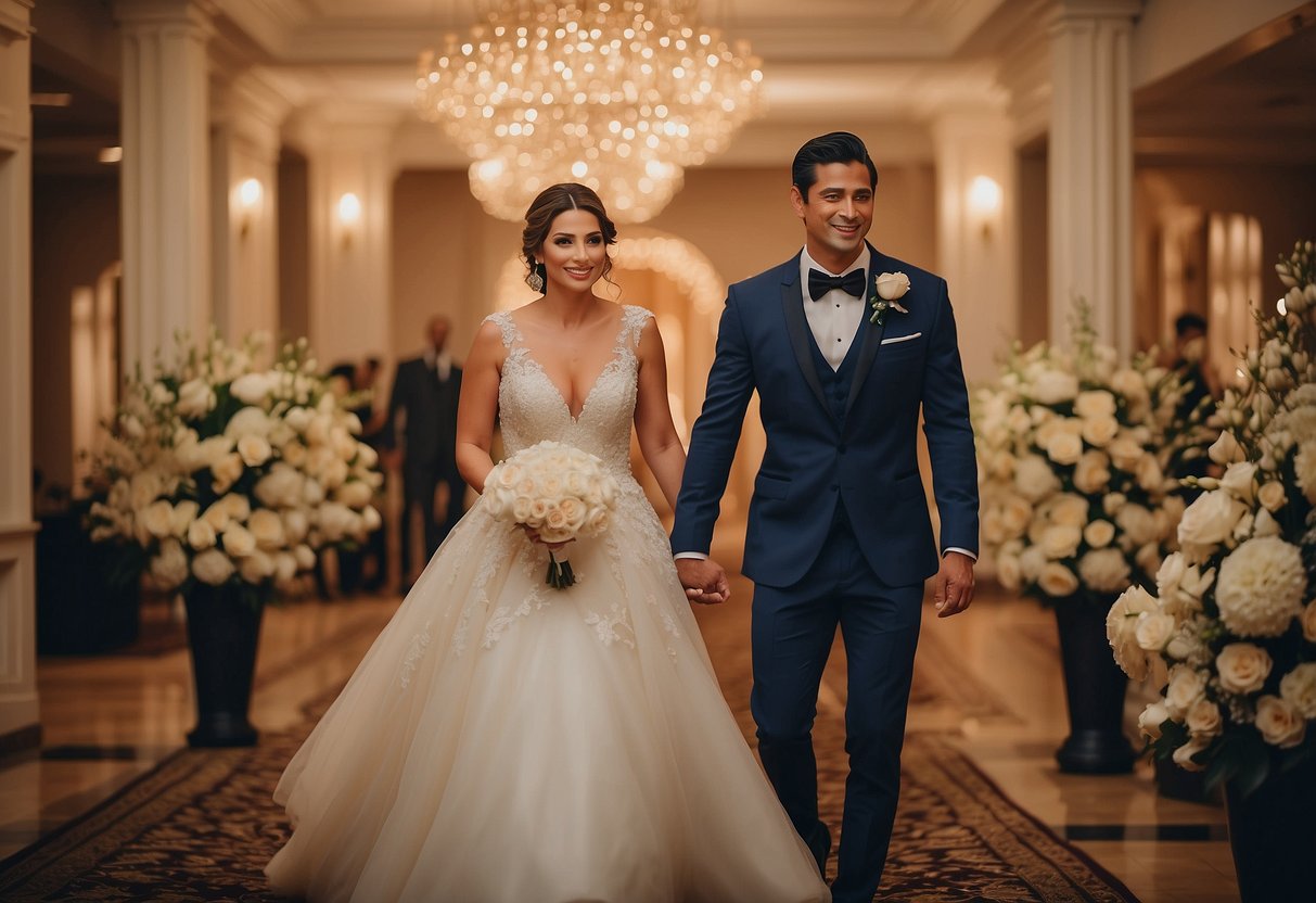 A figure strolls along the groom's mother, surrounded by elegant decor and soft lighting