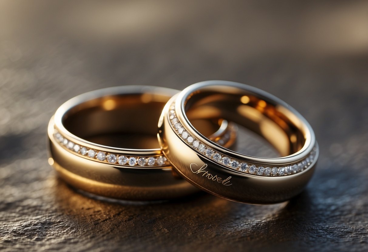 Two wedding rings entwined with the engraving "I Choose You" visible