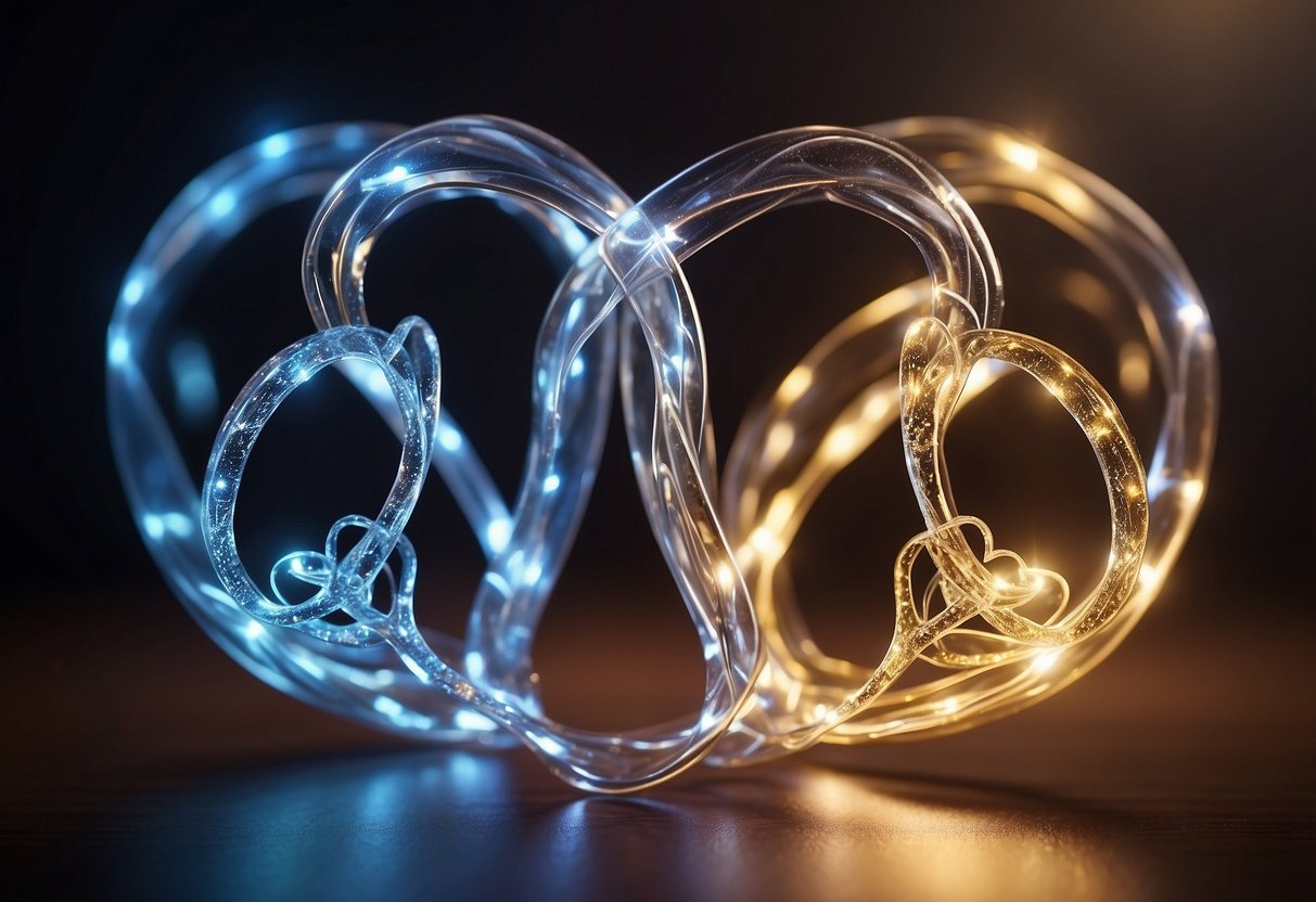 Two intertwined hearts with a glowing aura, symbolizing unity and love