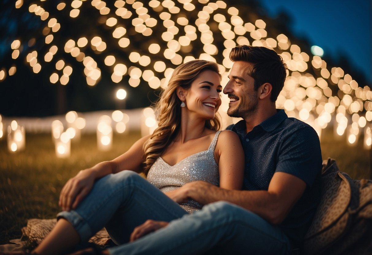 A couple sits under a starry sky, surrounded by twinkling lights. "Love is composed of a single soul inhabiting two bodies." - Aristotle. Tips for writing wedding vows: be sincere, speak from the heart, and make promises you intend