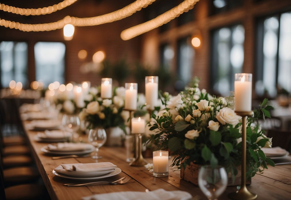 A cozy, intimate wedding setting with minimal guests. Soft lighting, simple decor, and a serene atmosphere