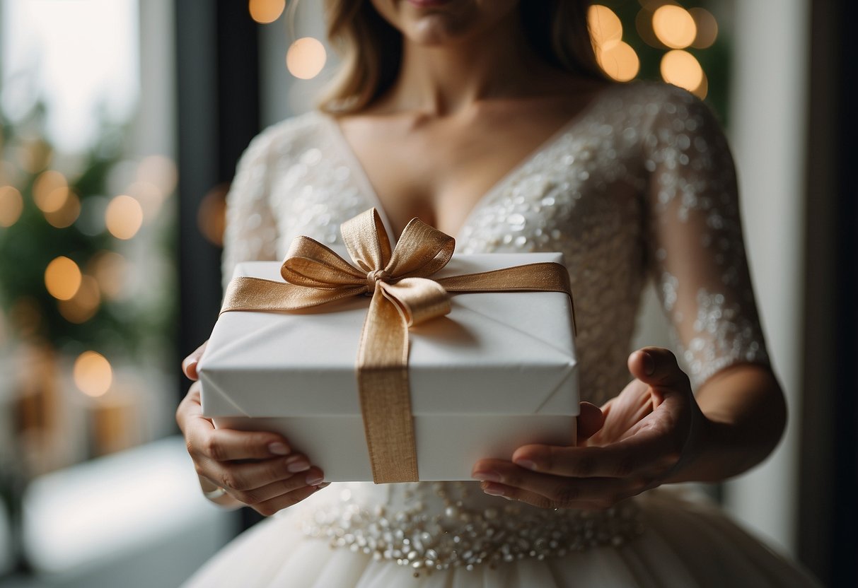 The mother presents a gift to the bride