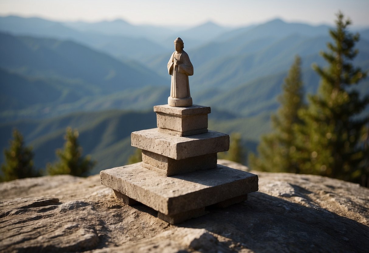 Atop a mountain, a lone altar stands amidst breathtaking views