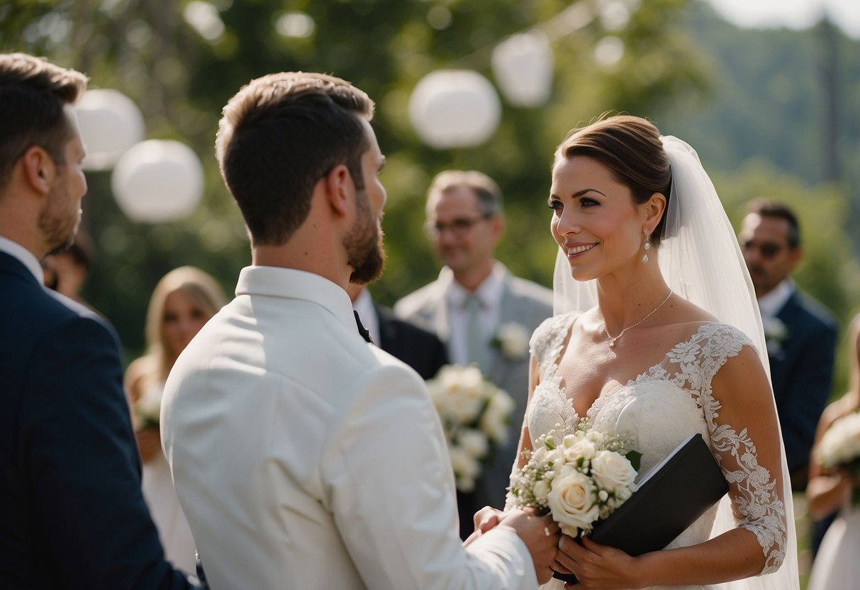 The officiant speaks required legal words at a wedding ceremony