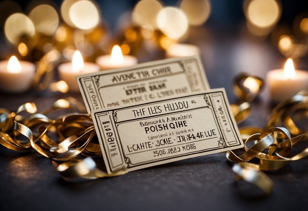 Two concert tickets surrounded by romantic anniversary decorations