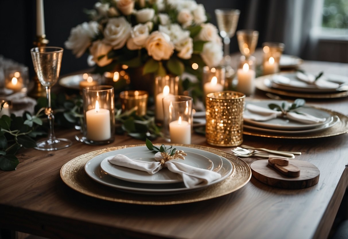 A table set with a DIY craft kit for 26th wedding anniversary ideas, including materials for creating personalized gifts and decorations