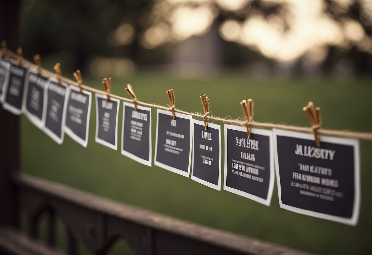 A timeline of love story events, with wedding sign ideas, including dates and romantic symbols