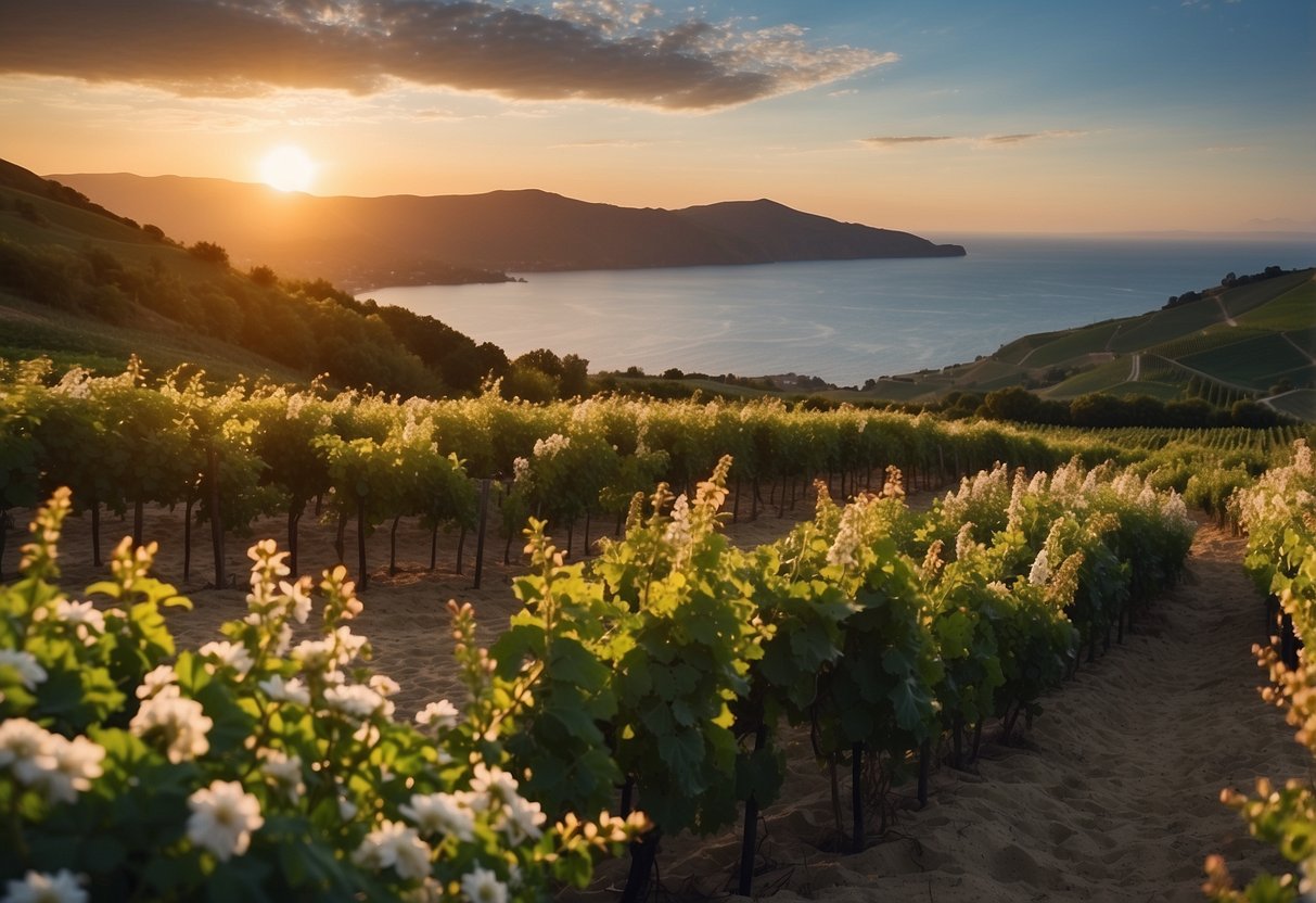 A serene beach with a stunning sunset as the backdrop, a lush garden with vibrant flowers, or a picturesque vineyard with rolling hills