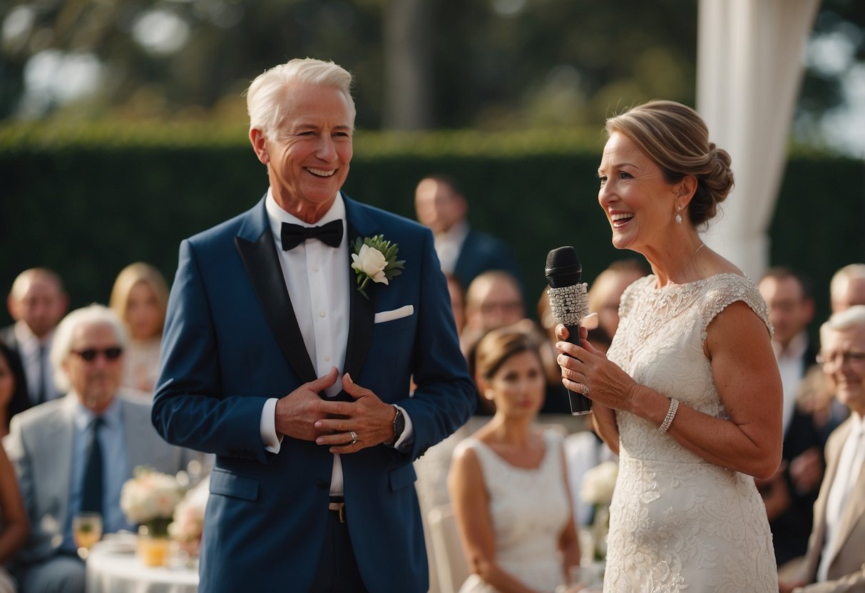 The mother of the bride gives a heartfelt speech at the wedding