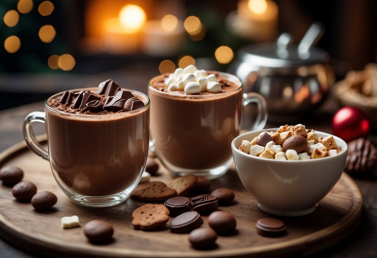 A festive hot chocolate bar with assorted toppings and cozy decor for a Christmas wedding