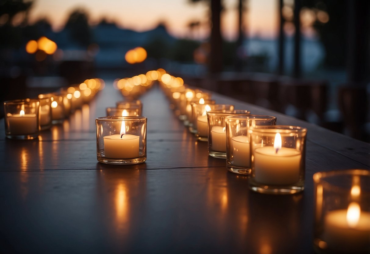 Candles lining a wedding aisle, casting a warm and romantic glow