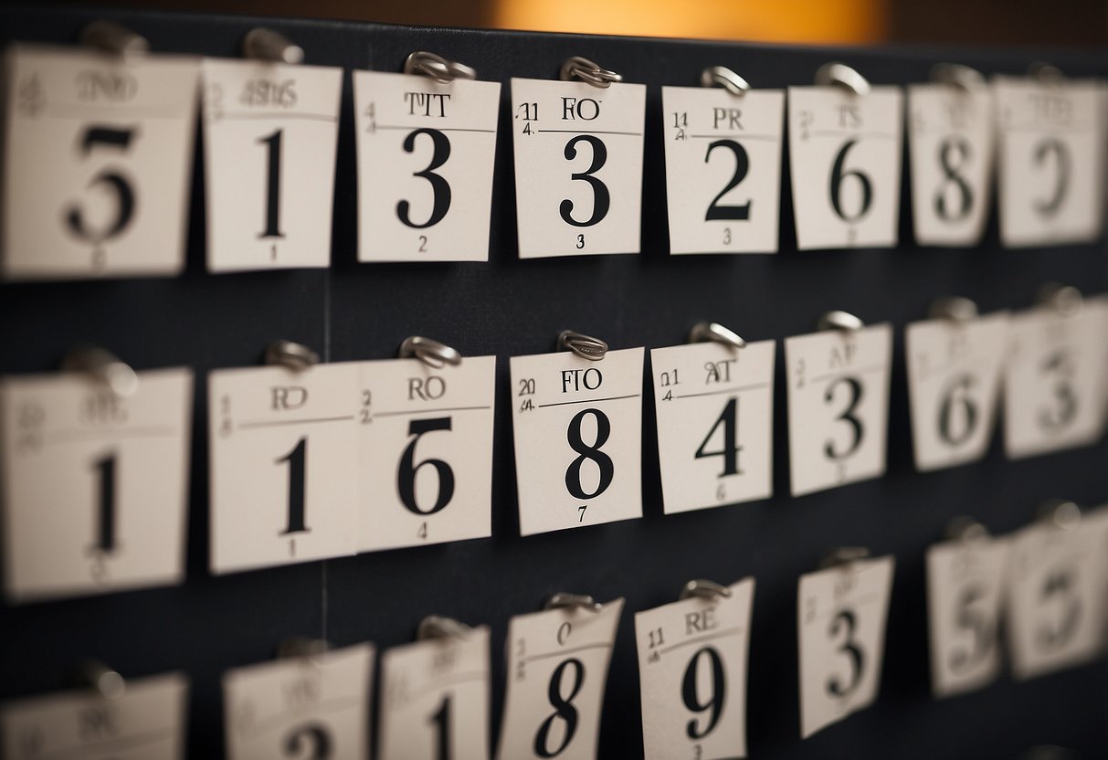 Table numbers arranged on a seating plan board, with tips written beside each number