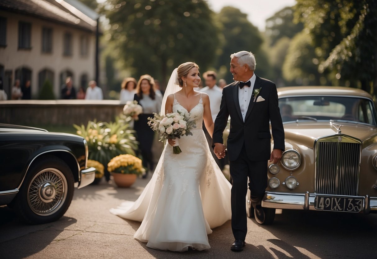 The parents of the bride arrange transportation for the wedding party and guests