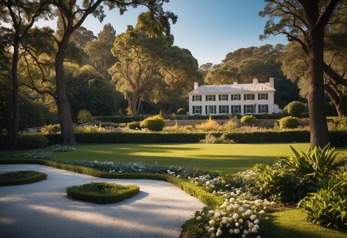 A wedding venue in a serene setting, with clear blue skies and lush greenery. A calendar showing the month of January with discounted rates highlighted