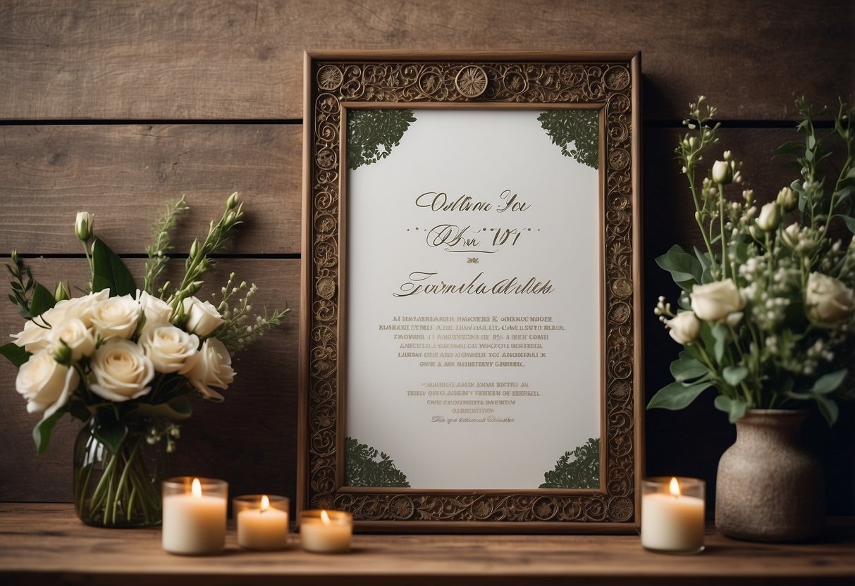 A magnet board displaying personalized wedding announcement ideas with elegant fonts and decorative elements