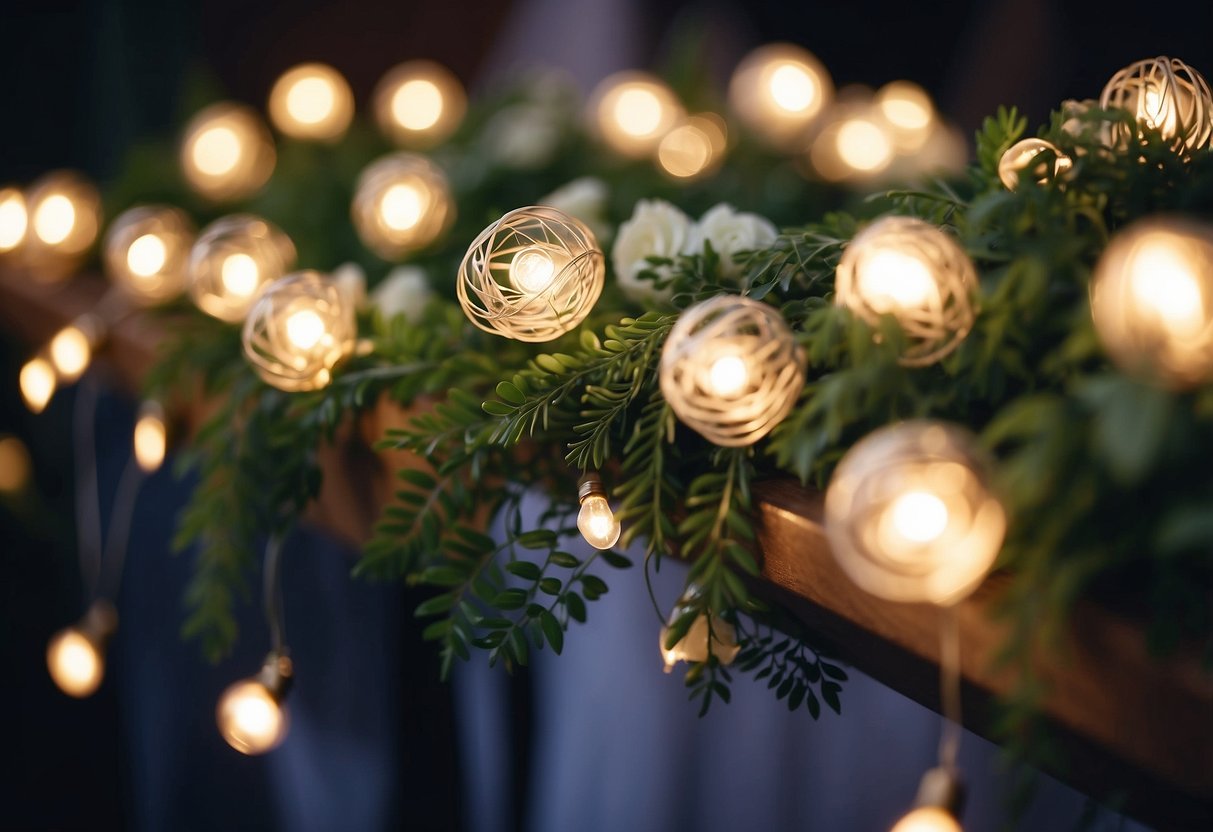 Fairy lights wrap around flower arrangements at a magical wedding reception