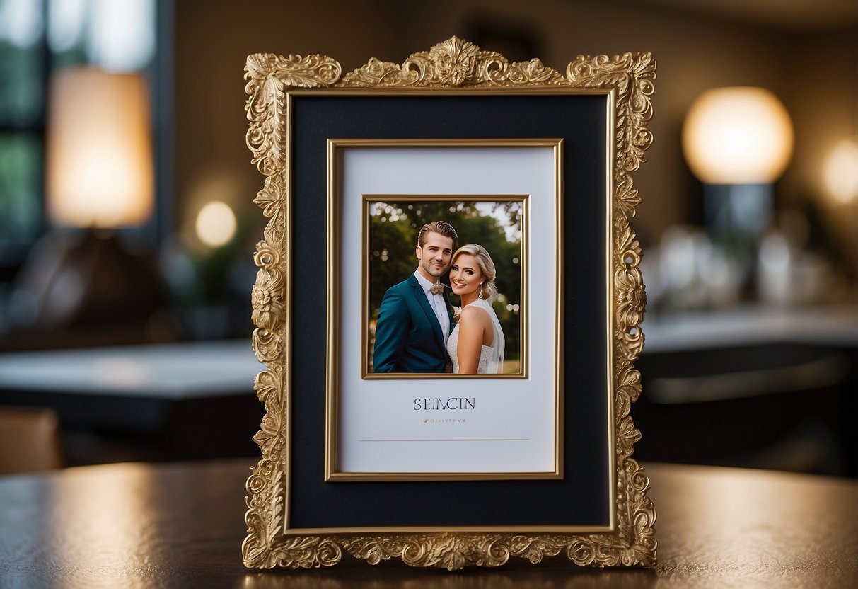 An elegant custom photo frame is being presented as a gift by the parents of the groom