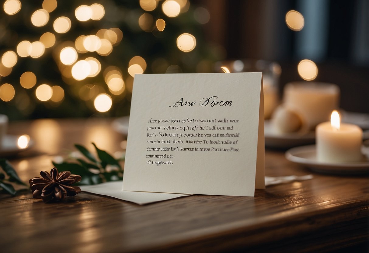 A handwritten letter with the words "Are the parents of the groom supposed to give a gift?" written on it, placed on a decorative table