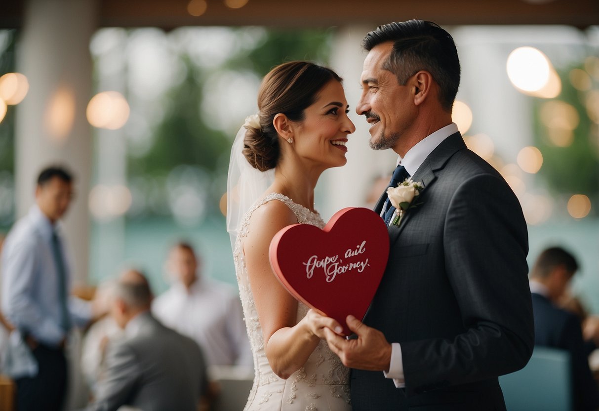 Parents of the groom present a thoughtful gift to the couple, symbolizing love and support for their new journey together