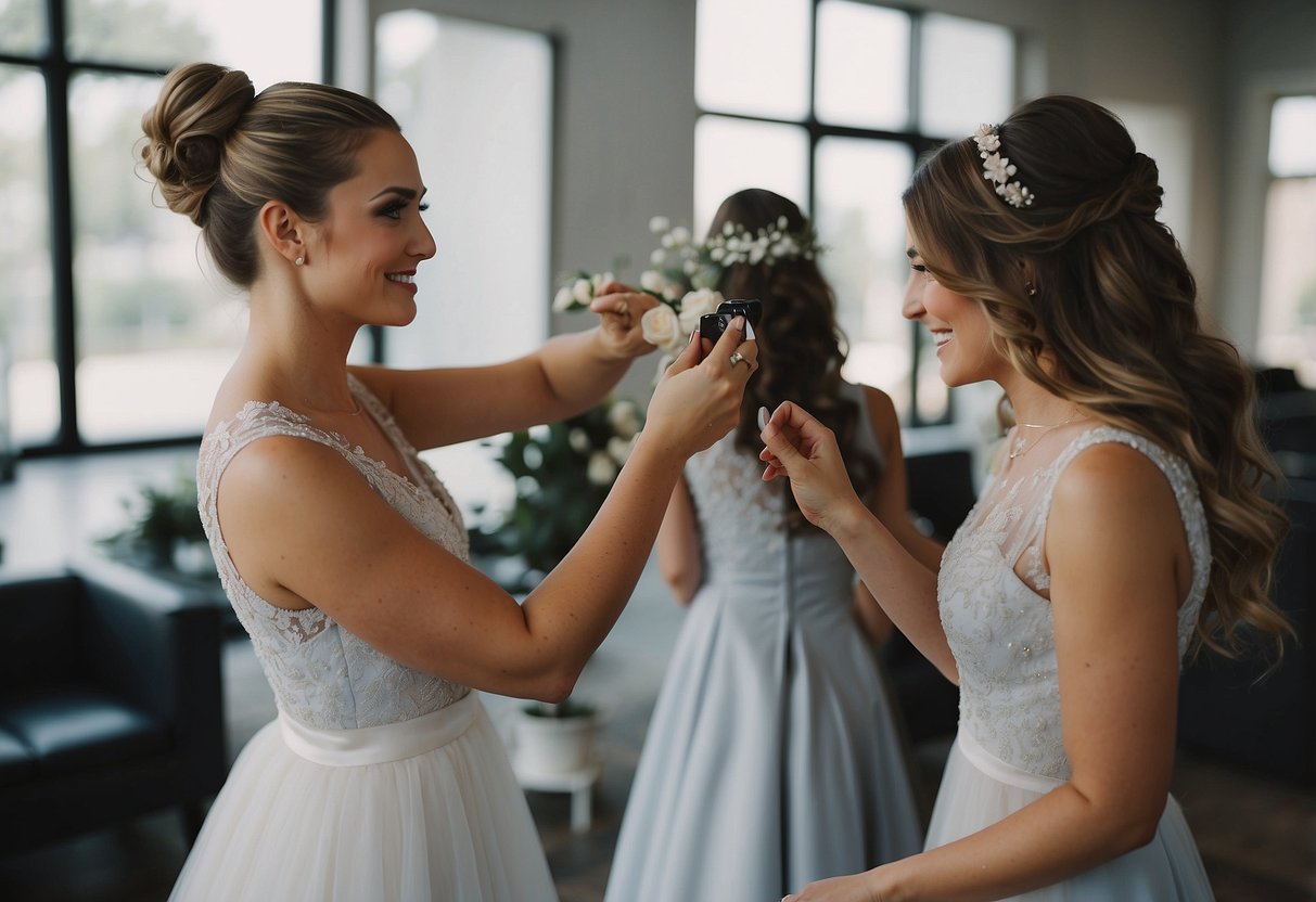 A maid of honor pays for hair and makeup services for the bride on her wedding day