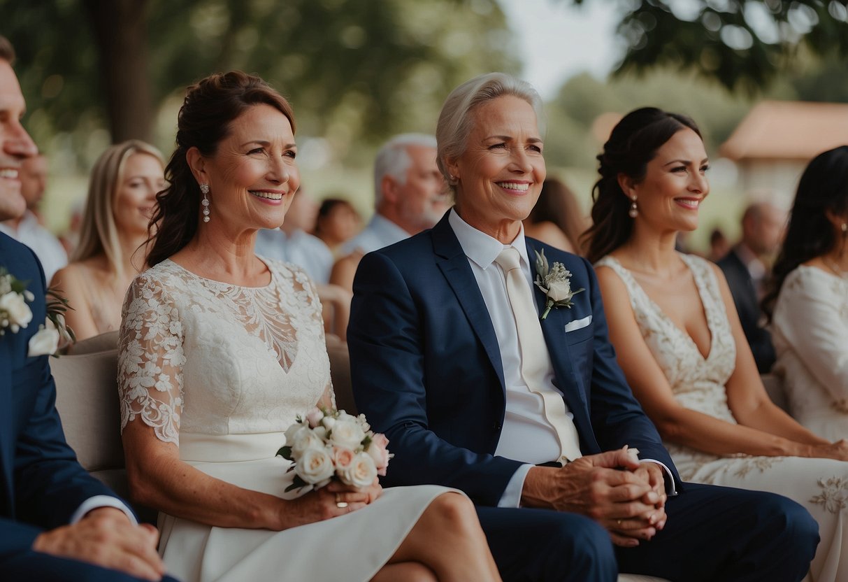 Parents seated together at a wedding. Hosts arrange for both sets to sit together during certain events