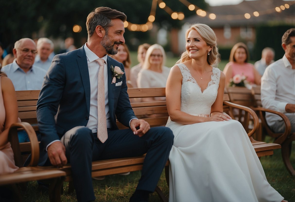 Both sets of parents sit together at a wedding in a traditional seating arrangement