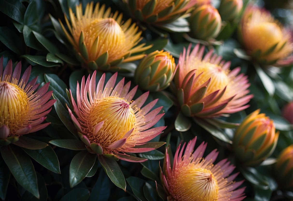 A vibrant flower wall featuring Proteas, creating an African-inspired wedding atmosphere