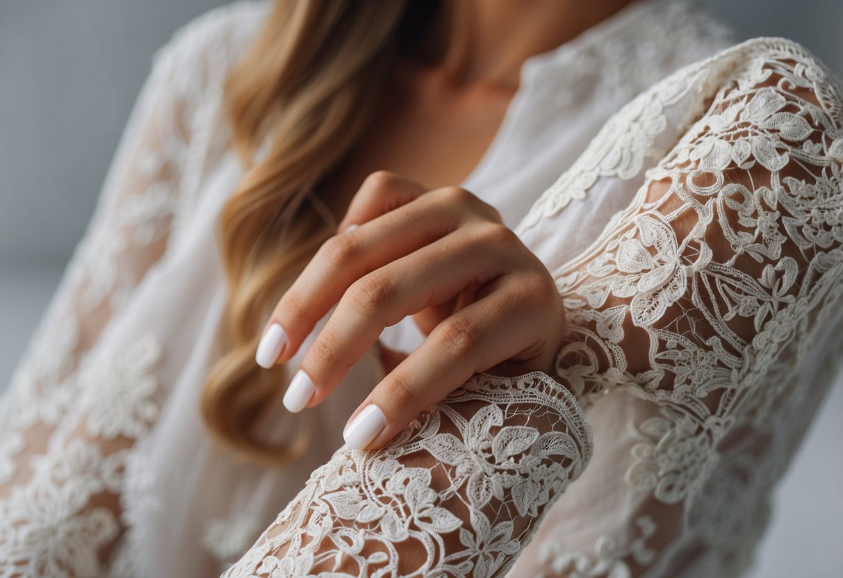 Delicate ivory lace detail on white nails