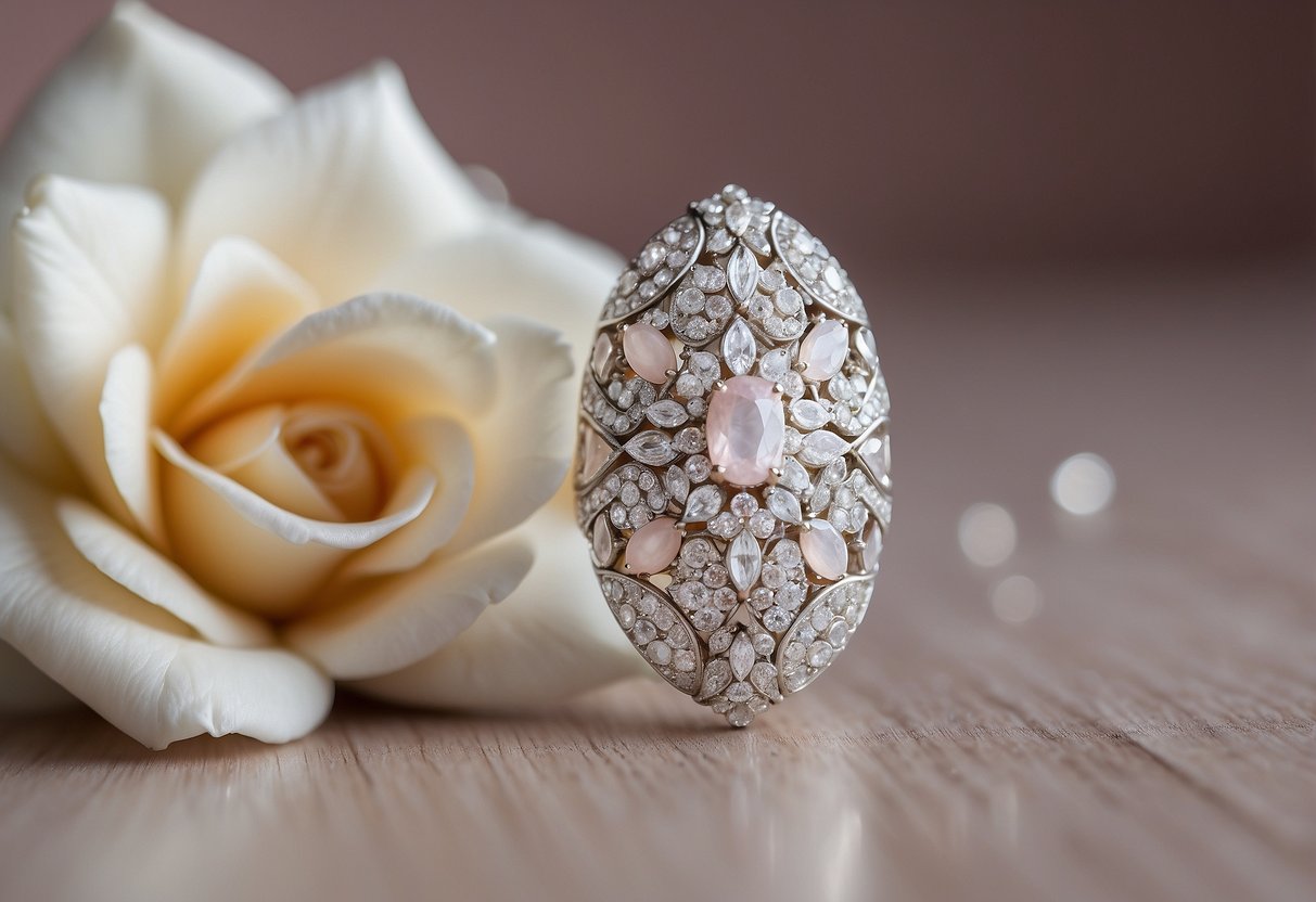 A close-up of elegant matte finish white wedding nails against a soft, pastel background