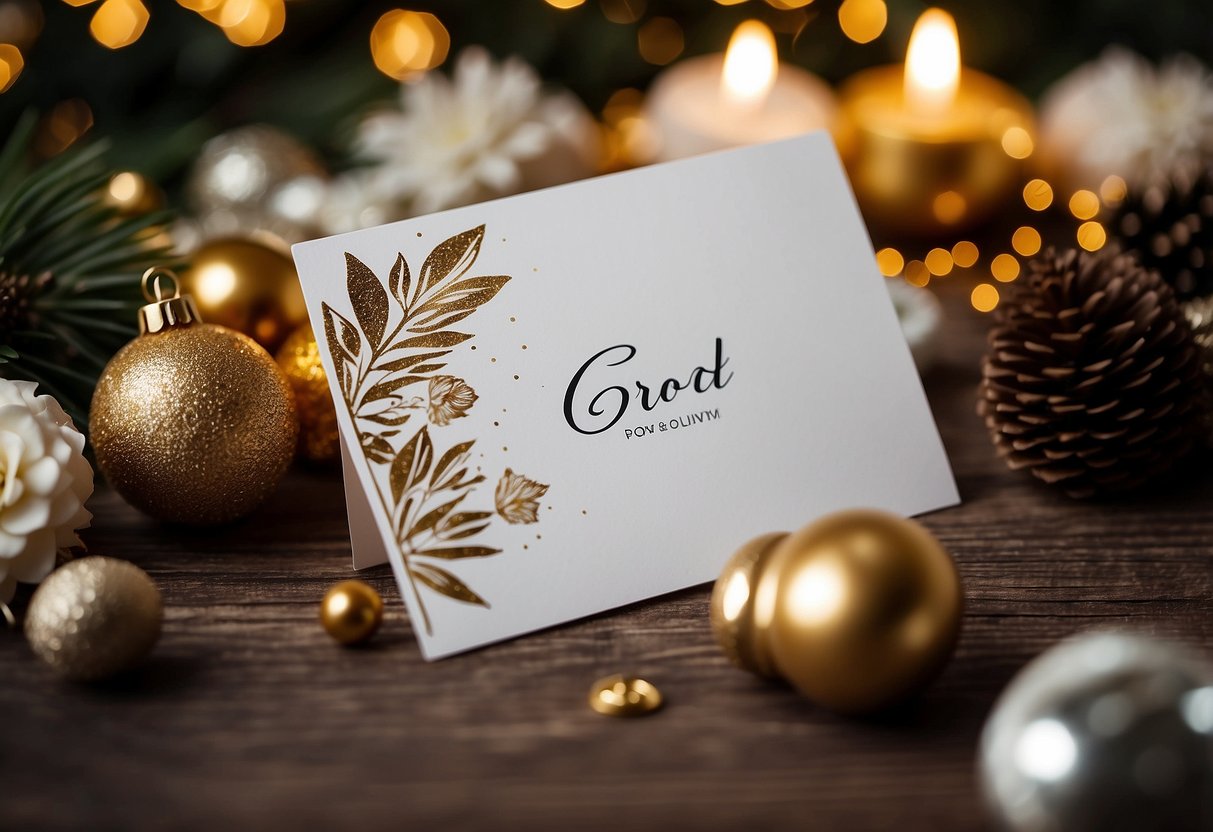 A wedding card with "$500" written on it, surrounded by festive decorations and a pen nearby