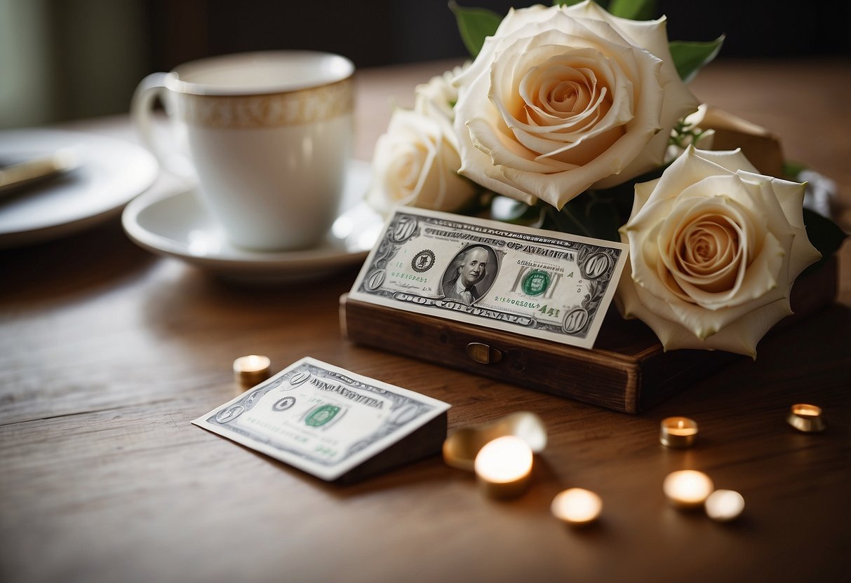 A wedding card with $300 bill and "for godparents" written on it