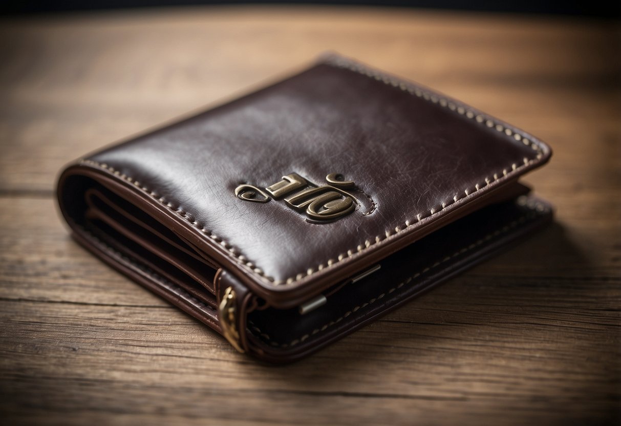 A leather wallet with initials is presented as a gift