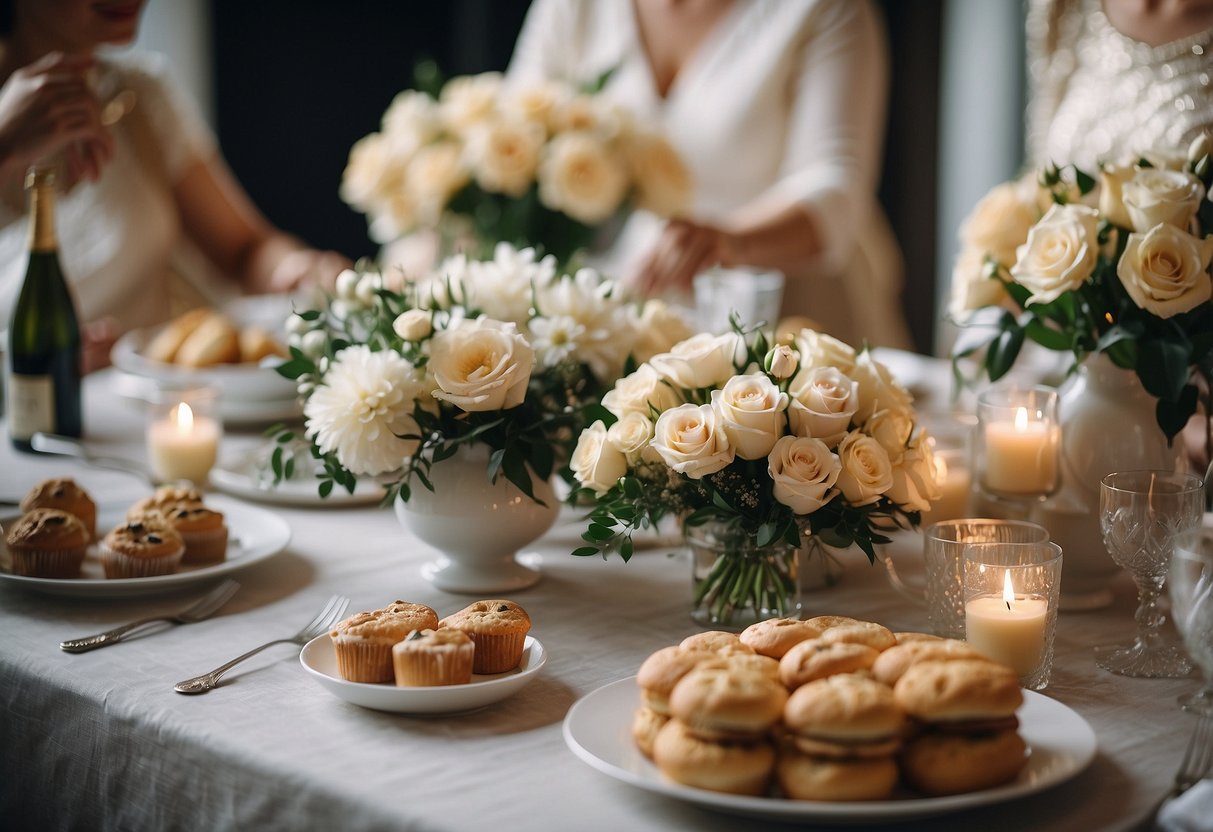 Mother presents bride with bridal shower feast