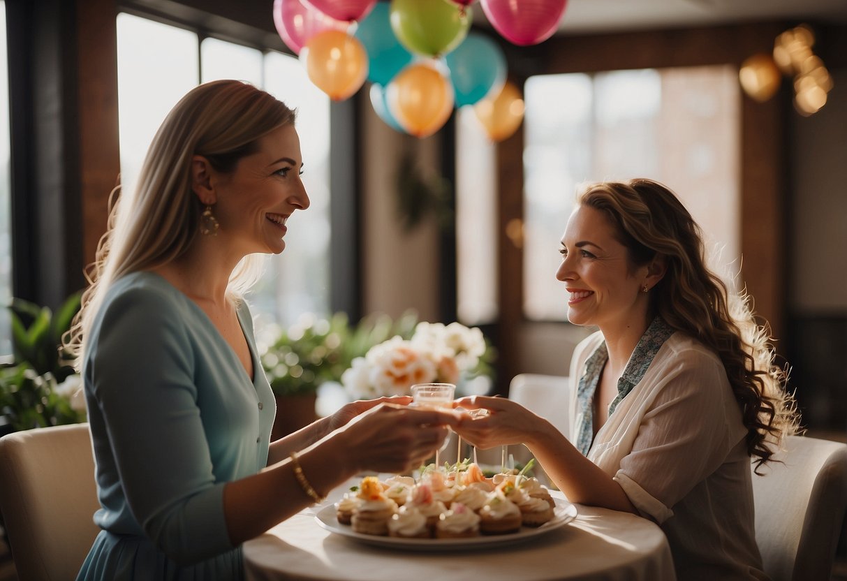 A mother presents her daughter with various venue options for her bridal shower