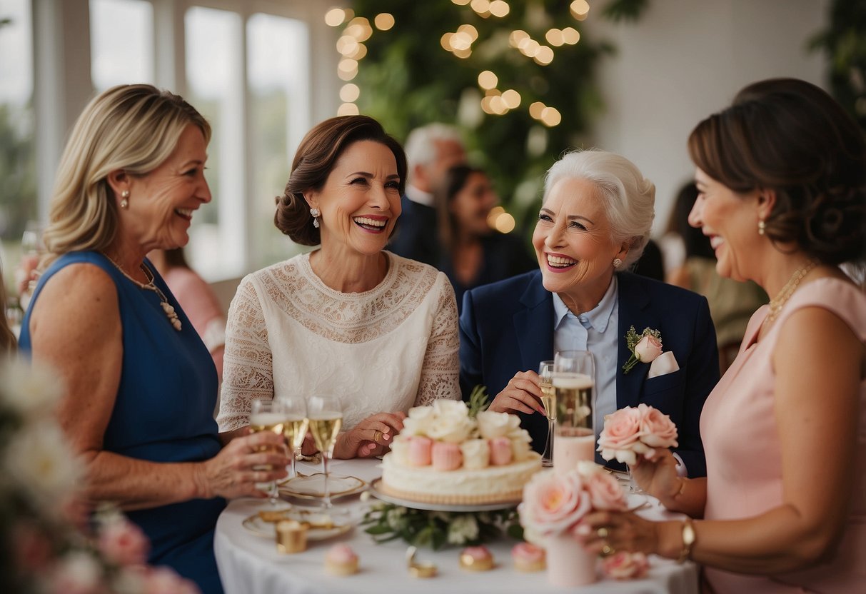 The mother of the bride organizes and hosts a bridal shower for her daughter, filled with laughter, gifts, and celebration