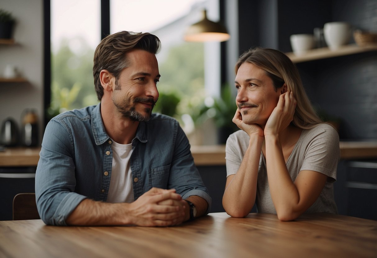 A husband supports his wife emotionally, listens to her concerns, and shares household responsibilities