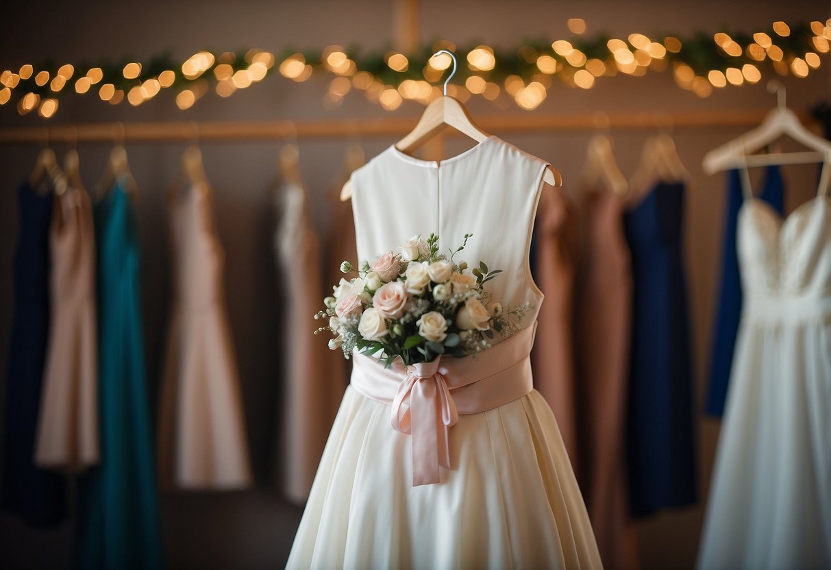 Maid of honor presents personalized wedding hanger to bride