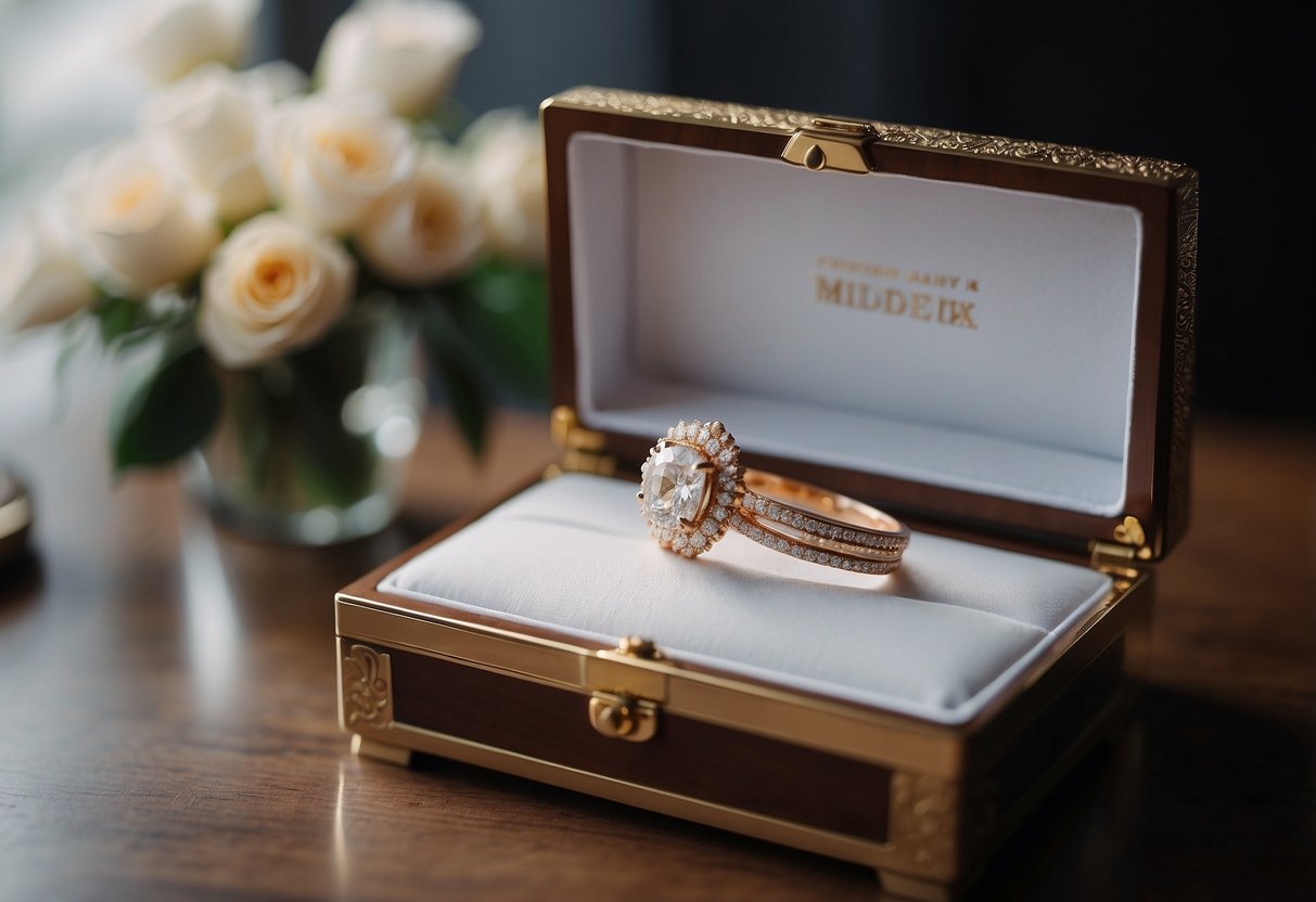 Maid presents engraved jewelry box to bride