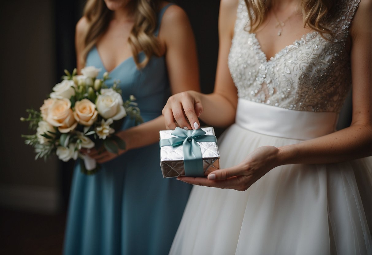 The Maid of Honour presents a thoughtful gift to the bride, symbolizing their close bond and support on her special day