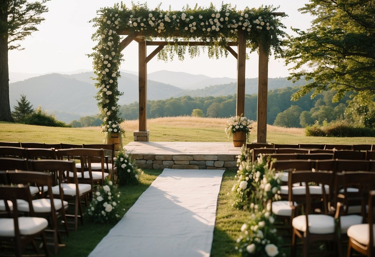 A scenic outdoor venue in Virginia with rolling hills, lush greenery, and a picturesque backdrop for a wedding ceremony