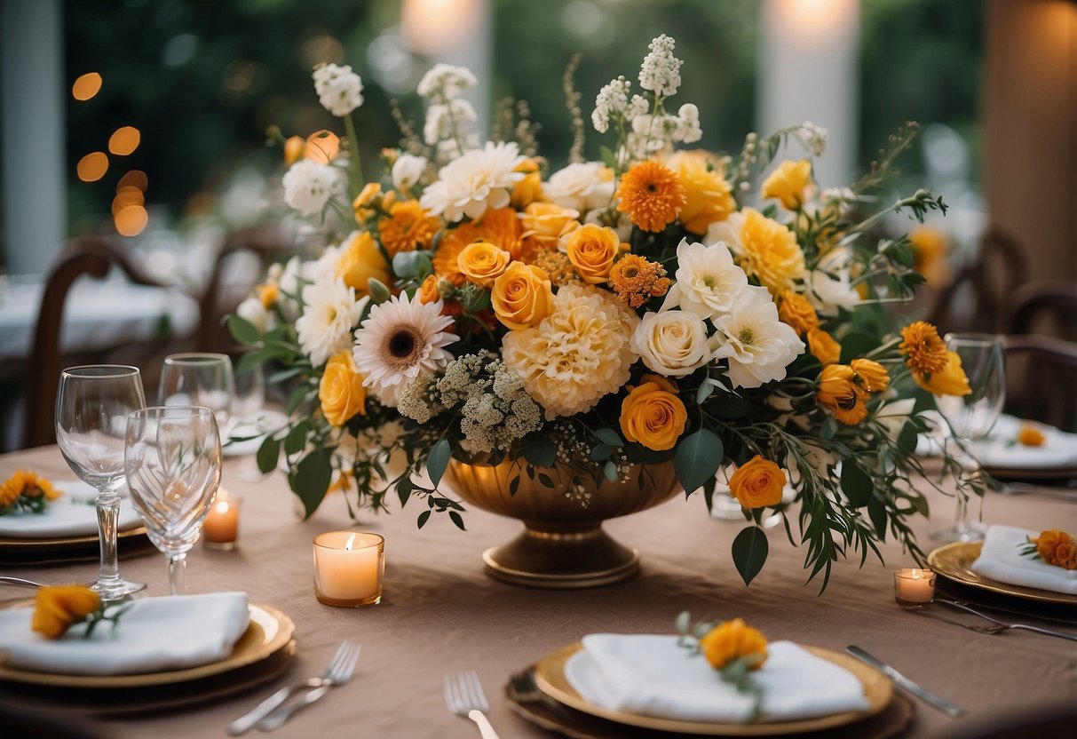 A table adorned with various seasonal flower arrangements, showcasing affordable wedding ideas