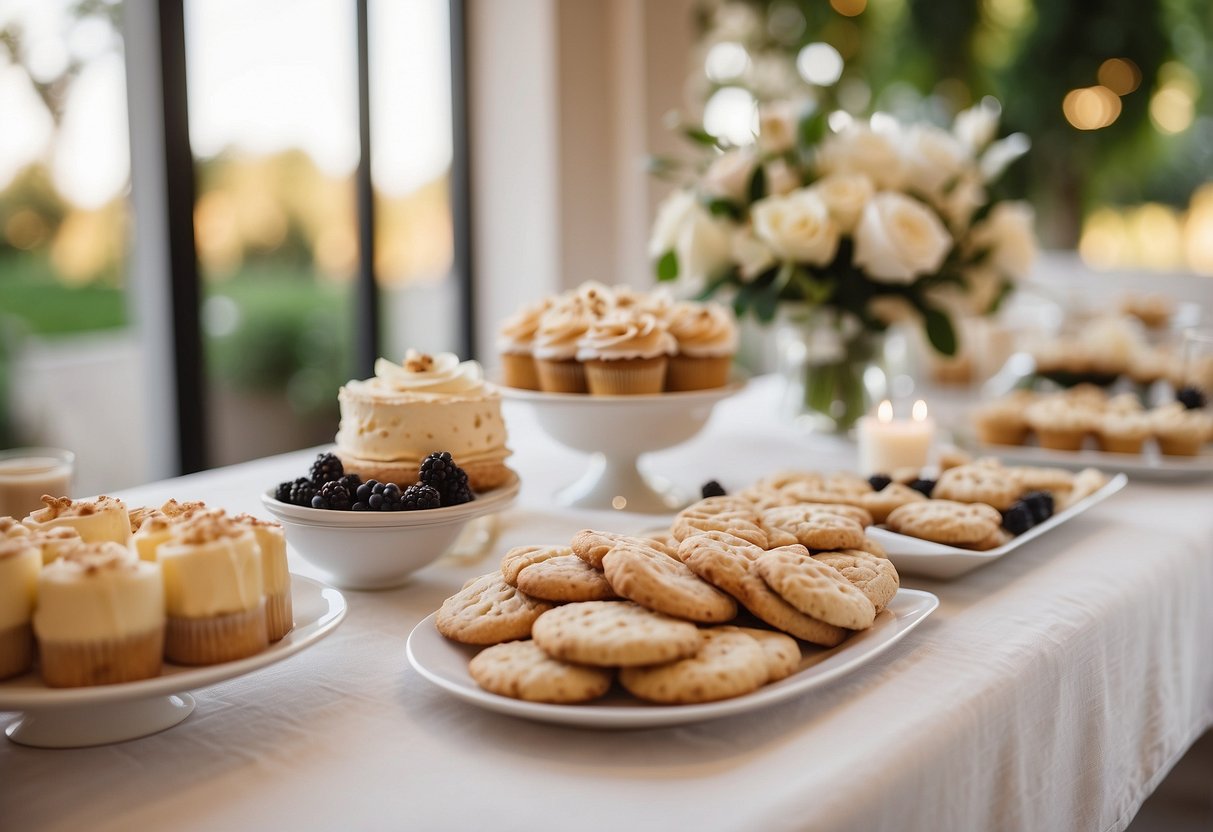 A simple, elegant bridal shower setup with DIY decorations and affordable treats. The atmosphere is warm and inviting, with the focus on celebrating the bride-to-be