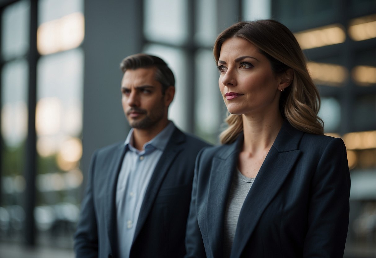 A woman stands confidently while her husband listens attentively, showing respect for her opinions and decisions