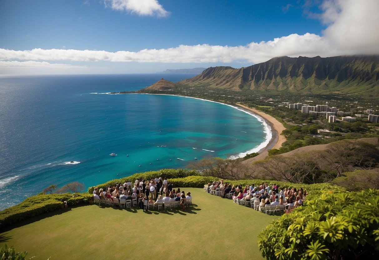 Diamond Head State Monument: lush greenery, panoramic ocean views, and a majestic volcanic crater provide the perfect backdrop for a wedding ceremony in Hawaii