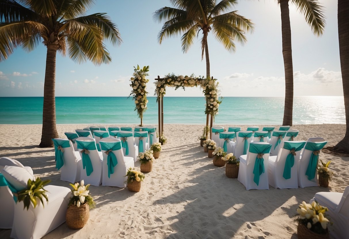 A sunny Miami Beach wedding with palm trees, white sand, and turquoise water