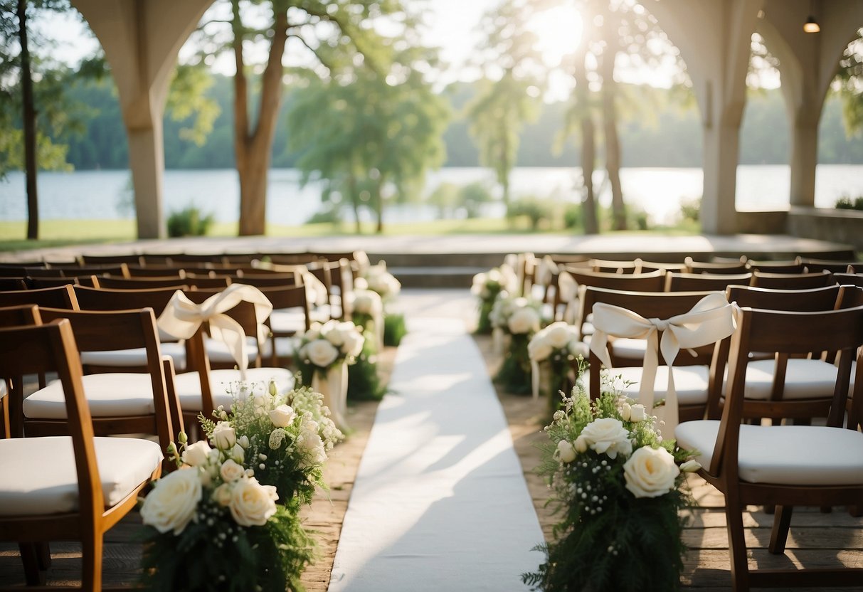 Ivory cushioned ceremony chairs arranged in a neutral wedding setting