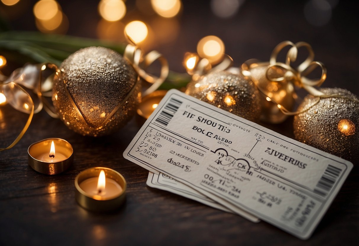 Two concert tickets surrounded by romantic elements, symbolizing a 21st wedding anniversary celebration