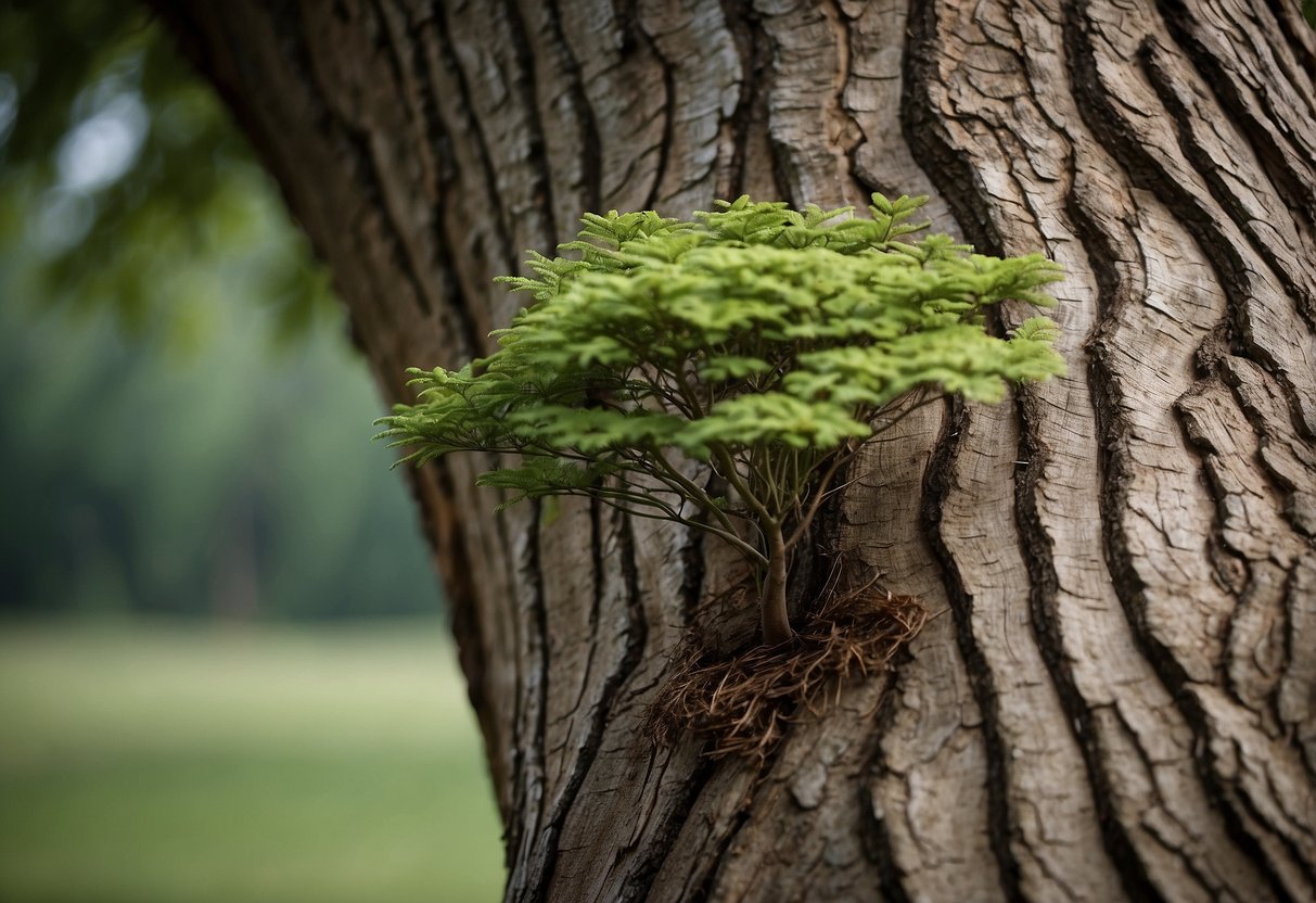 A young tree firmly supports an older, weathered tree, symbolizing trust and loyalty despite a 20 year age gap