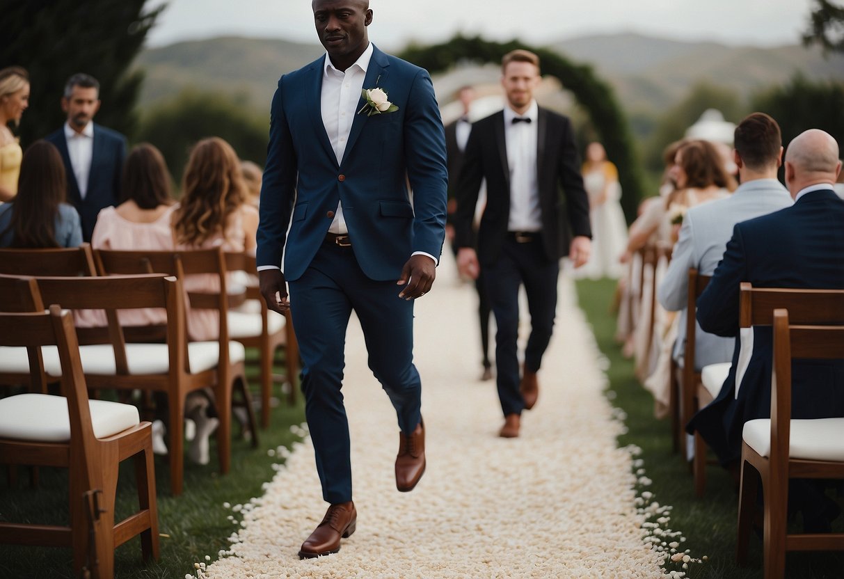 A lone figure walks confidently down the aisle in comfortable shoes