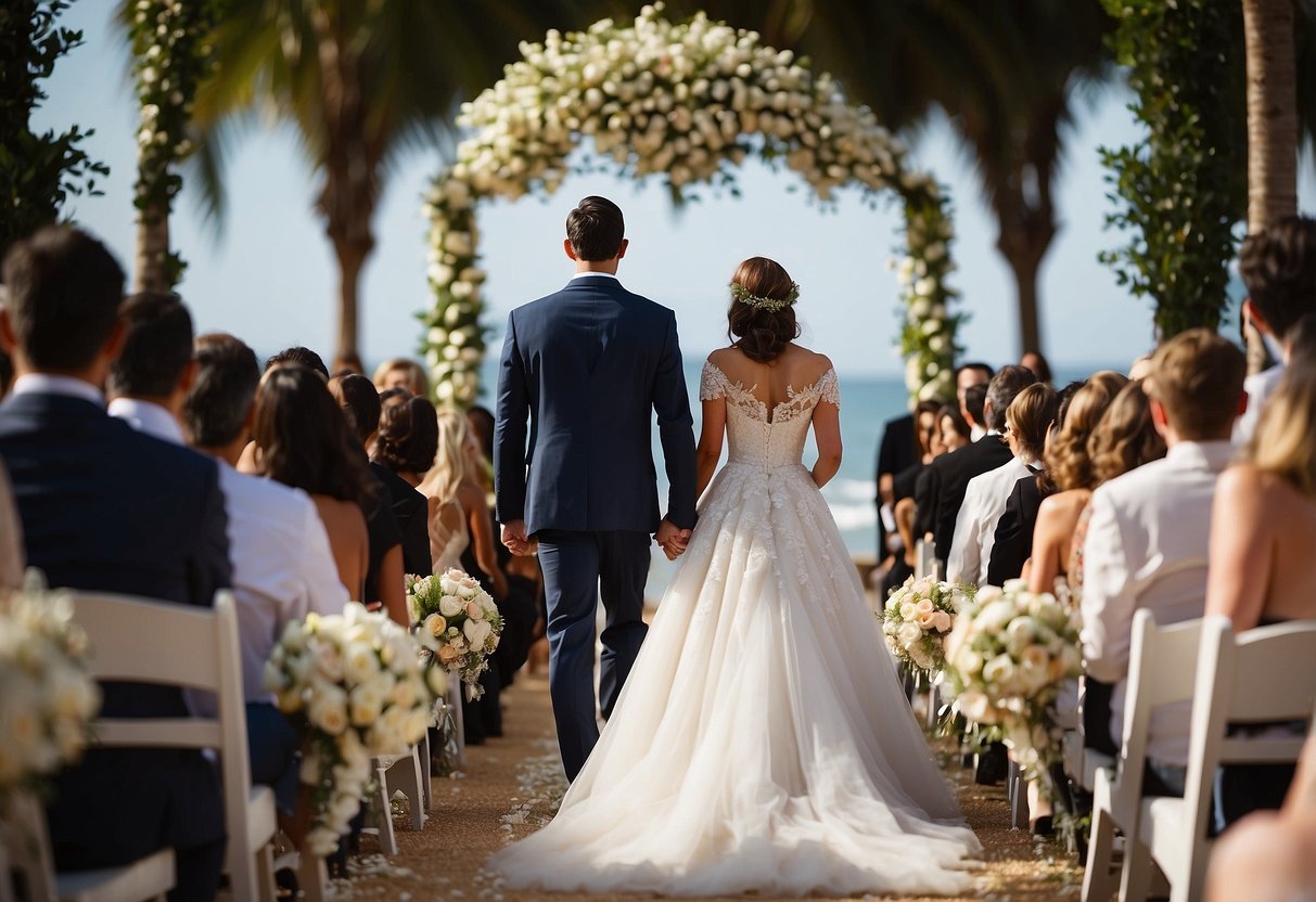 A figure walks down the aisle, symbolizing tradition and transition